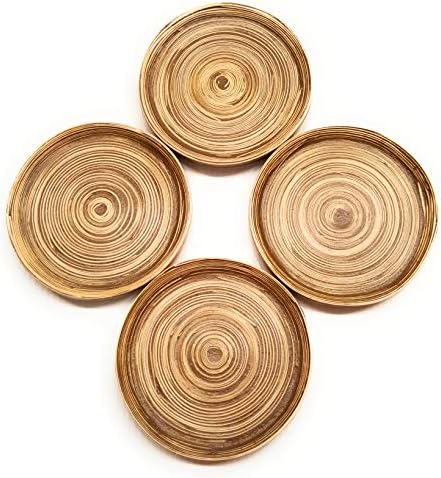 Chaimee Spun Bamboo Coasters for Drink Unique Handcraft Rustic 3.5 inches Set of 4 (Green)