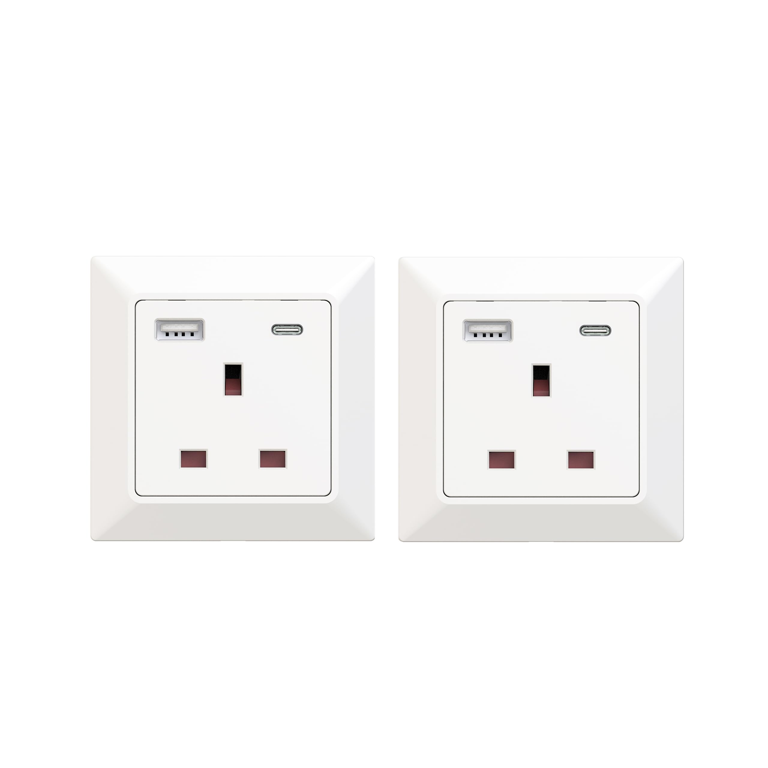 Ucomen Single Socket with Dual USB Charging Ports type A and C, (1-Gang, 13A), 2 pack,white