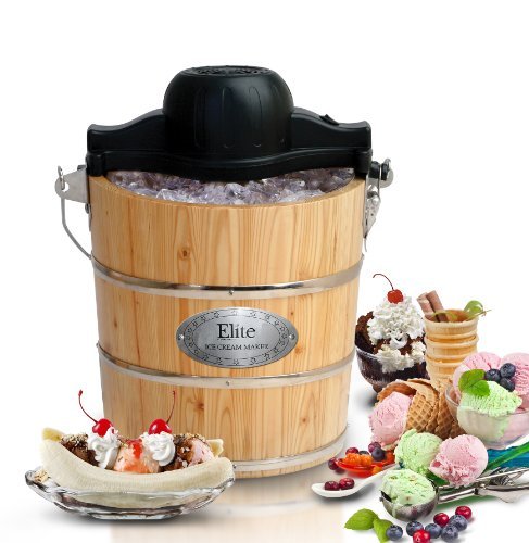MaxiMatic EIM-502 Elite Gourmet 4-Quart Old-Fashioned Pine-Bucket Electric/Manual Ice-Cream Maker Home Supply Maintenance Store