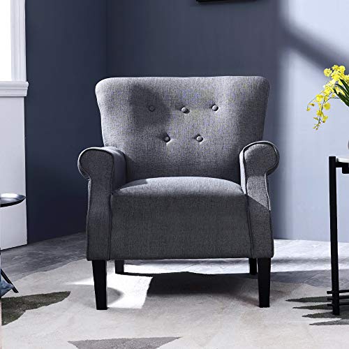 Top Space Accent Chair Sofa Mid Century Upholstered Roy Arm Single Sofa Modern Comfy Furniture for Living Room,Bedroom,Club,Office (1 PCs,Deep Grey)