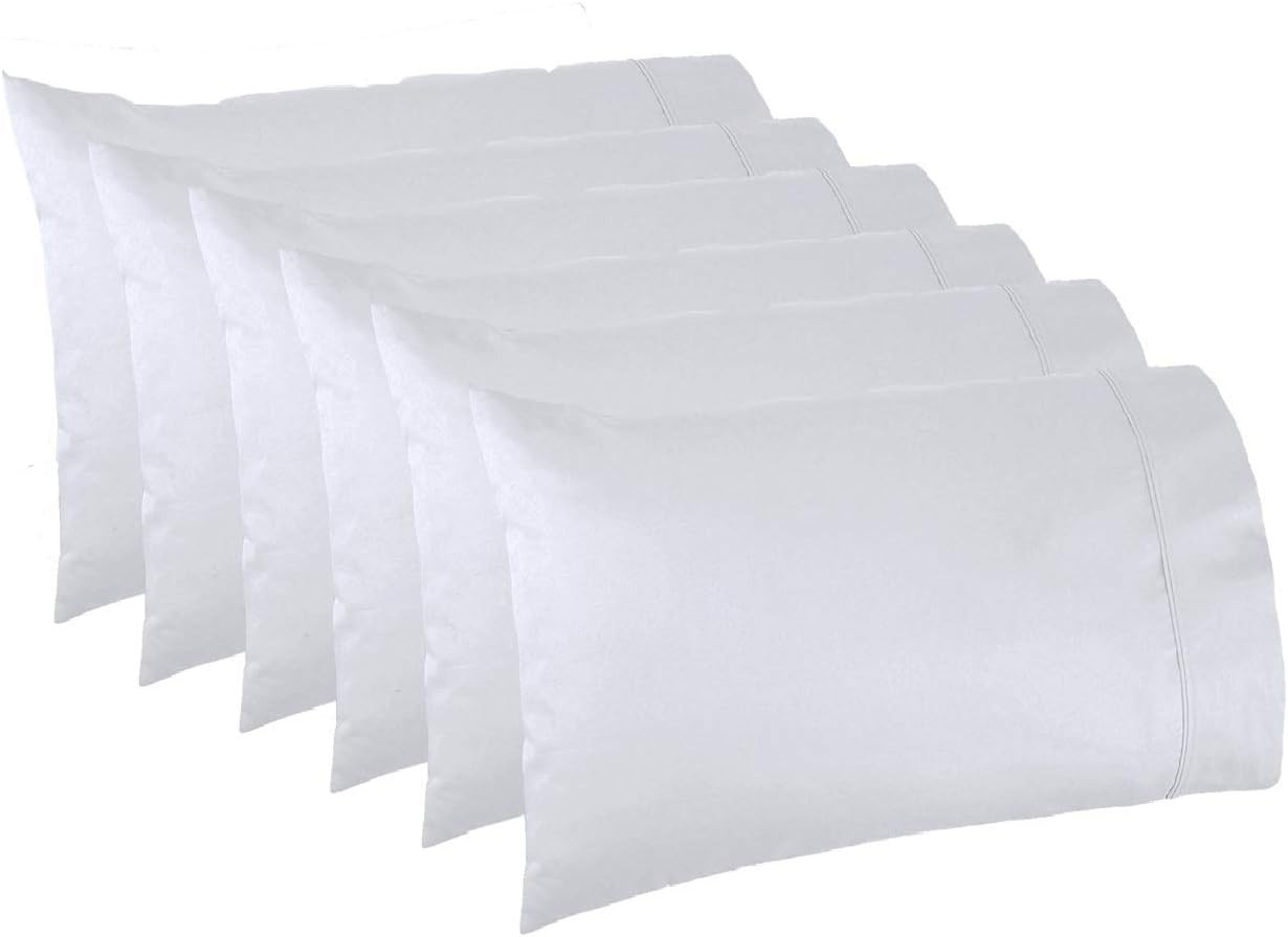 Lasimonne White Pillowcases,Pack of 6, Standard Size, 200 Thread Count Percale, CVC Pillow Cover: Kitchen & Dining