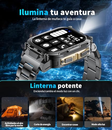 Reloj inteligente militar para hombre con batería de 1000 mAh/función de teléfono, pantalla grande de 2,01 pulgadas, reloj de fitness con frecuencia cardíaca/monitor de sueño/200+ modos deportivos