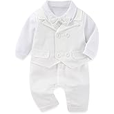 Hresadio Baptism Outfits for Baby boys Christening Outfit Long Sleeve Shirt Romper Bowtie Newborn Clothes Formal Suit