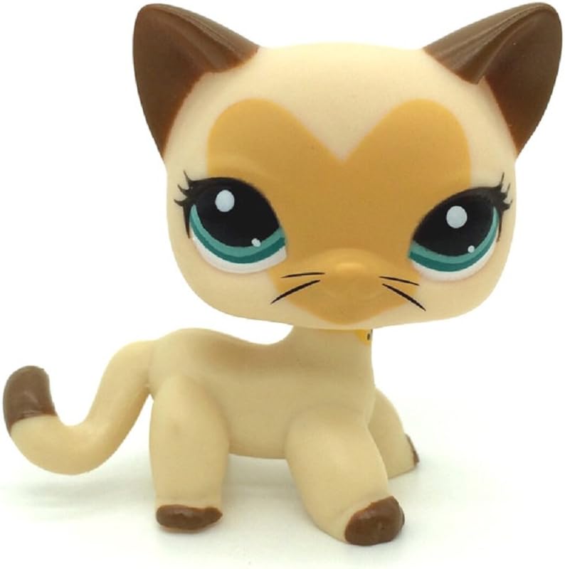 Littlest Pet Shop Tan Brown Heart Face Short Hair cat #3573 Yellow LPS