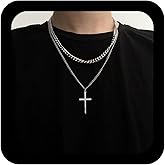 Ximdble Vintage Layered Cross Necklace Religious Cross Pendant Necklace Punk Curb Chain Necklace Silver Retro Cross Choker Necklace Silver Chunky Chain Necklace Jewelry for Women