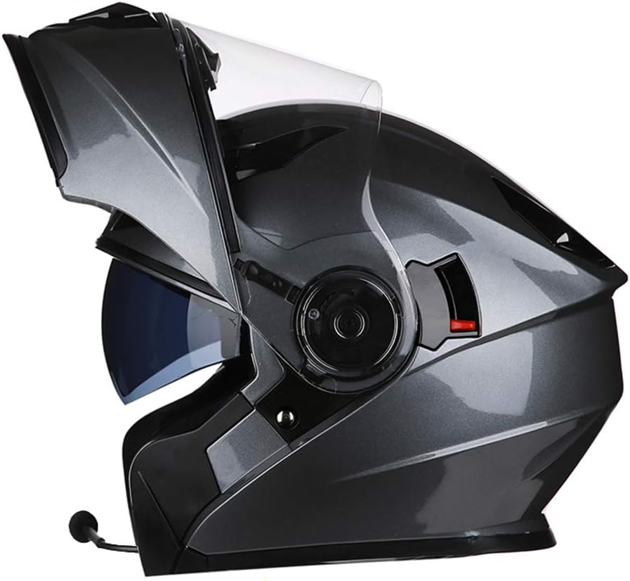Men'S Full Face Motorcycle Helmet With Bluetooth,Antifogging Double Lens motorbike Helmet,Flip Up Safety Cap For Four Seasons 55-65cm