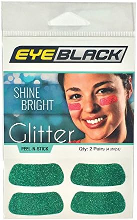 EyeBlackUnder Eye Colorful Glitter Strips | Football, Baseball, Softball, Soccer | Great for Adults and Kids | Tailgating Fans, Sporting Events, Cheering Fans - 2 Pairs / 4 Strips - Green