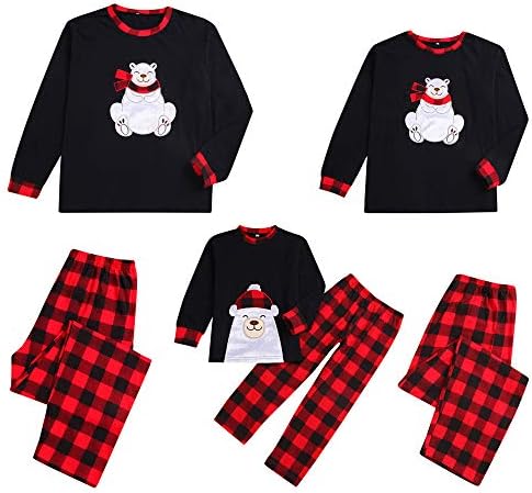 Honhui Comfy Pyjamas, Womens Family Matching Christmas Bear Pajamas Plaid Pants Set Sleepwear Nightwear
