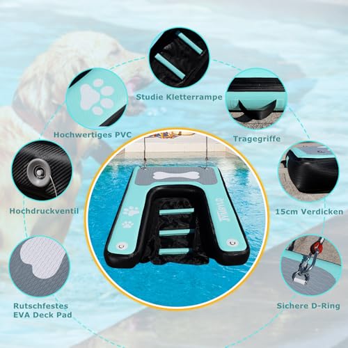 SERMEJO Cani Rampa Gonfiabile Rampa per Cani Piscina 150x100 cm Hundeboot Schwimminsel per Hunde Catzen fino a 100 kg Fluss Seen