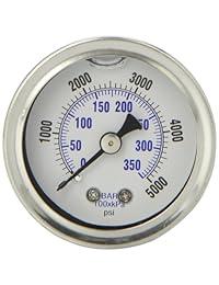 Pic Gauge 202l 158r Glycerin relleno de centro Industrial Back Mount Medidor de presión con acero inoxidable caso, latón Internals, lente de plástico, tamaño de 1 1 Dial de 2", tamaño de 1 8" macho NPT Conexión, Rango de 0 5000 PSI