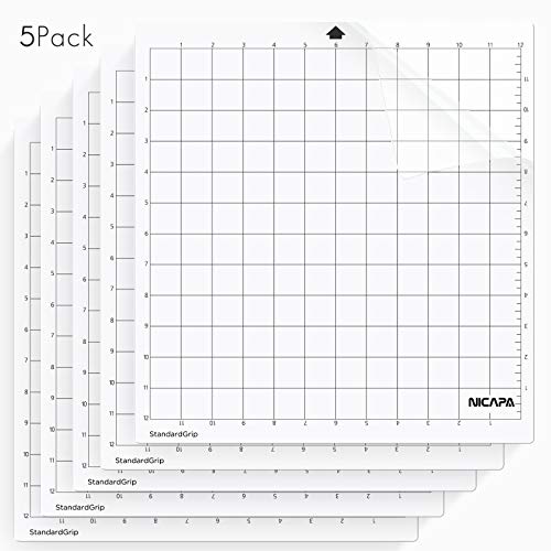 Nicapa StandardGrip Cutting Mat for Silhouette Cameo 4/3/2/1 (12x12 inch,5 Mats) Standard Adhesive Sticky Quilting Cricket Cut Mats Replacement Accessories for Silhouette Cameo