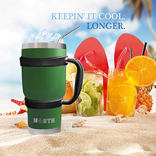 Army Green North Stainless Steel Vacuum Insulated 5-Piece Tumbler Set, 30 oz, Travel Mug For Home, Office, School – Like Yeti Tumbler For Ice Drink & Hot Beverage (Army Green Stainless Steel Mug)