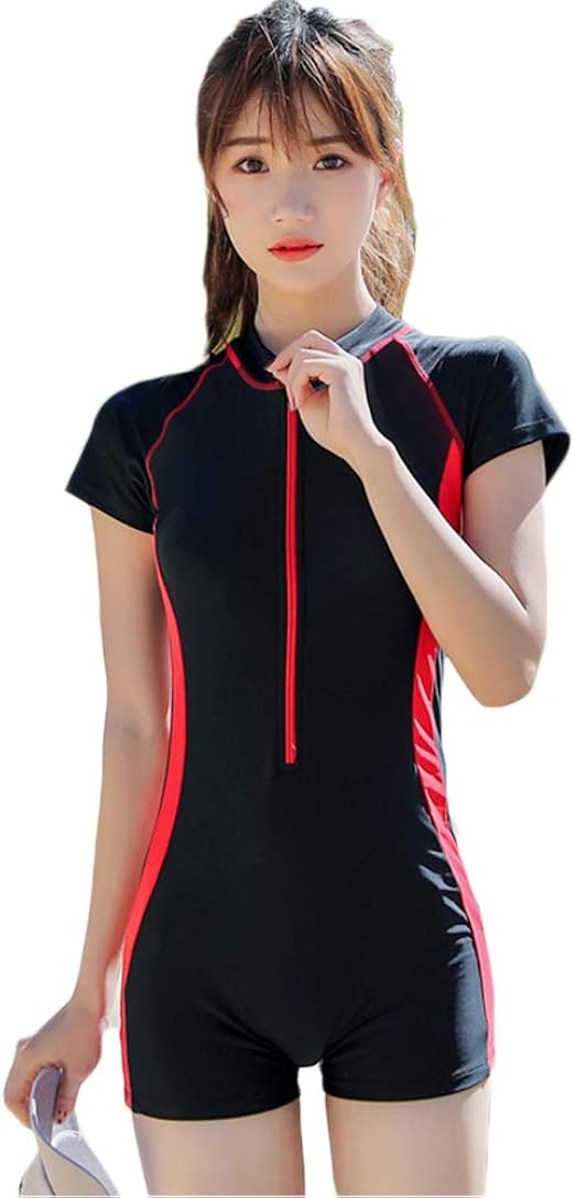 Amazon [CAIXINGYI] 水着 フィットネス ワンピース レディース 競泳水着 スイムウェア 水泳服 女性 練習用 ラッシュガード 半袖/長袖 フロントジッパー めくれ防止