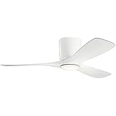 Kichler Volos 48” Ceiling Fan with LED Light and Wall Control in Matte White, Contemporary Indoor Fan, 300032MWH