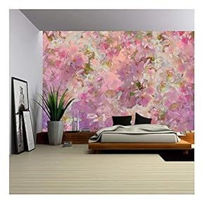 Seamless Pattern with Spring Cherry Blossom. Painting Style Floral Art - Removable Wall Mural | Self-Adhesive Large Wallpaper - 66x96 inches