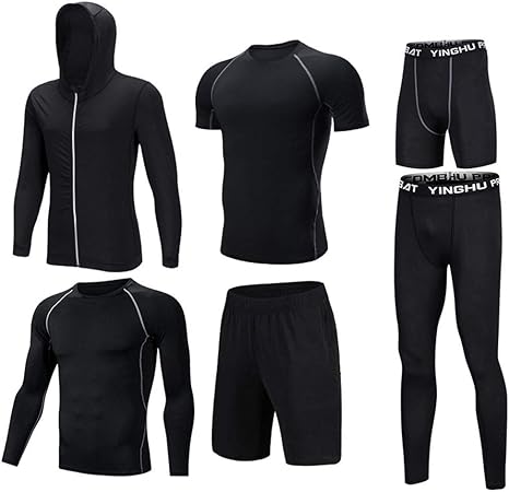 Amazon Co Jp 男性の圧縮セット ジムトレーニングスポーツウェア男性を実行している秋のメンズフィットネス服六ピース新速乾性タイツ Color A Size L 服 ファッション小物