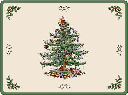 Spode Set of 6 Cork Backed Placemats - Christmas Tree Design - Statement Table Mats for the Home