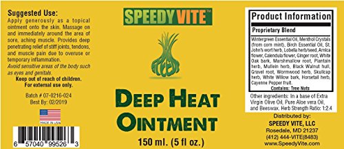 SpeedyVite Deep Heat Ointment 5 oz Organic Arnica Cayenne ★Made in the USA - Menthol St Johns wort etc muscle pain support providing balanced ointment consistency perfect for easy even application - Thumbnail 3