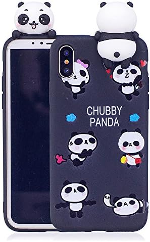 iPhone X Case,Shockproof Panda Pattern 3D Cartoon Silicone Cute Slim Soft Flexible TPU Bumper Protective Anti-Scratch Back Case Cover for iPhone X - Black