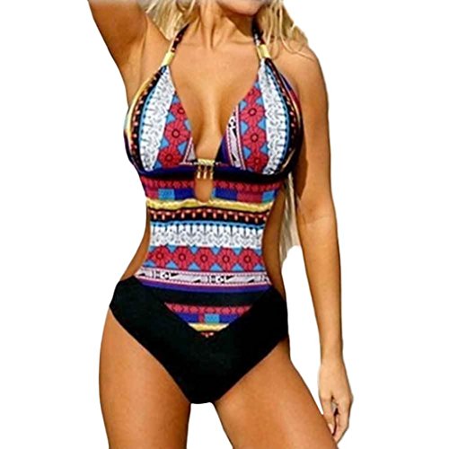 BCDshop Women New Bra Bikini Bohemia Printe One Piece Swimwear Swimsuit Bathing Suit (Hot Pink, L) - Thumbnail 5