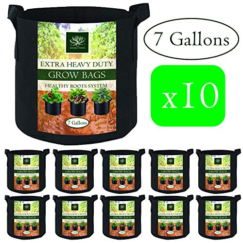 AROMA TREES Round Plant Grow Bags Heavy Duty Thickened Fabric Pot Grow Bags with Handles for Gardening Pots, Aeration Container, Planters Healthy Root System (10-Pack 7 Gallon)
