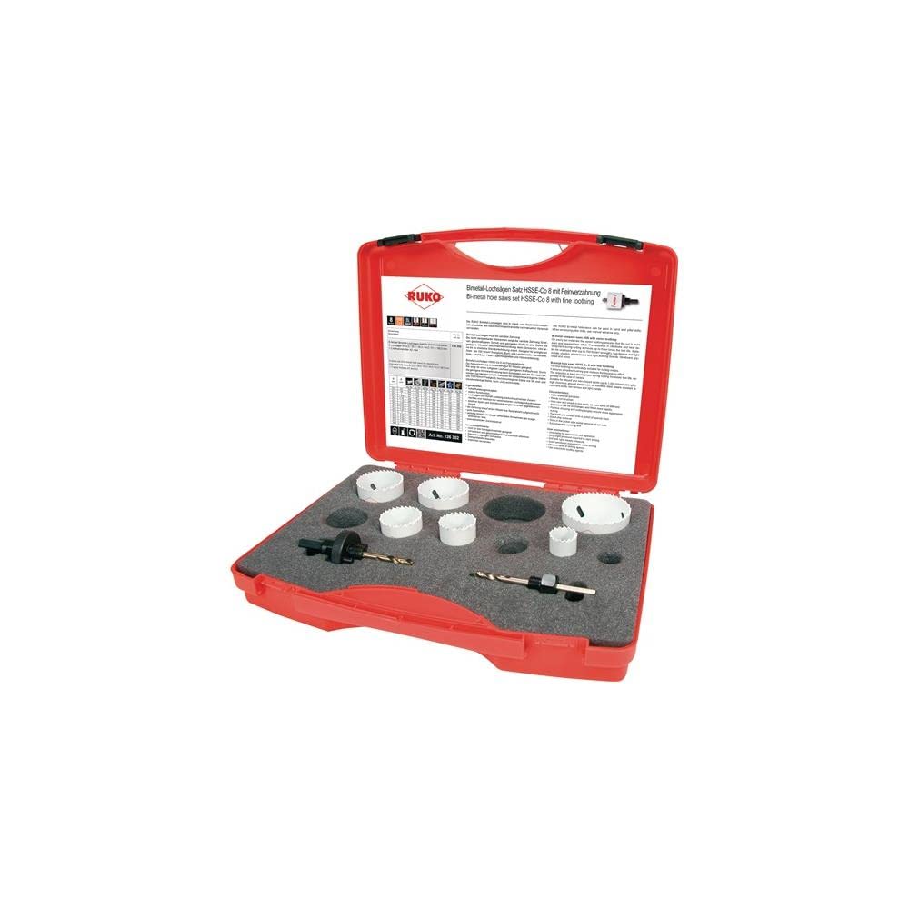 Ruko HSSE-Co 8 Bi-Metal Hole Saw Set in Plastic Case, White Finish, 8 Pieces, R126302