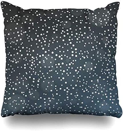 Hwensona Throw Pillow Cover Happy Blue Frosty Christmas Pattern Snowflakes Sky Celebration Silver Snow White Abstract Black Decorative Pillow Case 18x18 Inches Square Home Decor Pillowcase