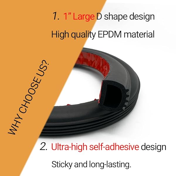 PACIXU D SHAPE FOAM RUBBER SEAL STRIP, 1″ SELF-ADHESIVE EPDM RUBBER WEATHER STRIPPING GASKET FOR AUTOMOTIVE, BOAT, RV SLIDE OUT SEAL, MARINE, GARAGE DOORS/WINDOW AND MORE, 13.1FT