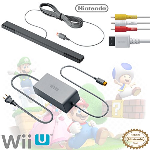 Nintendo Wii U Accessory Kit - AC Adapter WUP-002, Composite AV Cable RVL-009, and Sensor Bar RVL-014 - OEM Original Nintendo Wii U Accessories