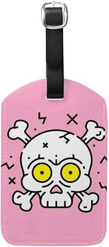 Amazon Zhigua 荷物タグ ネームプレート スーツケースタグ 名札 バッグ用 防水 Puレザー 可愛い ピンク 髑髏柄 耐摩耗 おしゃれ 装飾品 グリップ付き 紛失防止 便利グッズ Zhigua バッグ用ネームタグ
