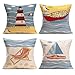 ULOVE LOVE YOURSELF Beach Pillow Covers 4 Pack Coastal Nautical Throw Pillowcases Lighthouse Sailboat Deck Chair Sea Theme Summer Holiday Decorative Cushion Cover 18 x 18 inch