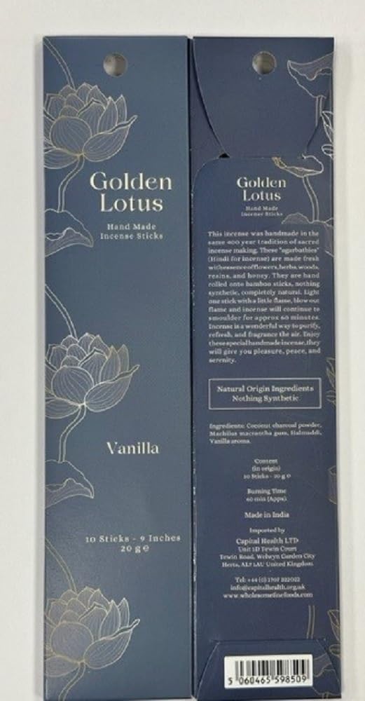 Golden Lotus Hand Rolled Incense Sticks Vanilla 20g