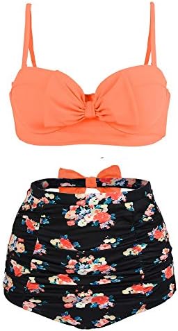 Kxing High Waisted Bikini Set, Bow Two Piece Swimsuits For Women Bathing Suits Plus Size Swimwear Orange