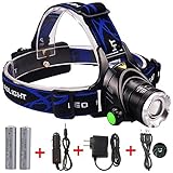 Zoomable 1800 Lumens Led Flashlight Headlamp Headlight, Hands-free Flood Light Spot Light for Camping Running Reading, Head Lamp Light with 3 Light Modes , Rechargeable 18650 Batteries Included