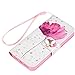 iPhone SE Case,iPhone 5S Case,iPhone 5 Case - Mavis's Diary 3D Handmade Wallet PU Leather with Bling Sparkly Diamonds Elegant Pink Flower with Butterfly Magnetic Clip Card Holders Soft TPU Inner Cover