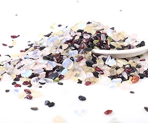 Yujianni 1lb Natural Bulk Crystal Tumbled Stones-Mixed polished Decoration Gemstones Crushed stone-Rose Crystal, Opal,Obsidian, Yellow Crystal,Garnet (B)