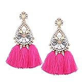 DDLBiz Women Fashion Bohemian Earrings Long Tassel Fringe Dangle Earrings Jewelry (Style2 Hot Pink)
