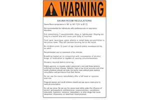 AQUATIC TECHNOLOGY, INC. Sauna Room Regulations Warning Sign - 12 x 18 Inches - Styrene Plastic
