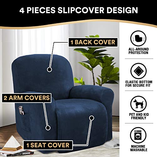 Recliner Chair Cover Velvet Stretch Recliner Couch Covers 4Pieces
