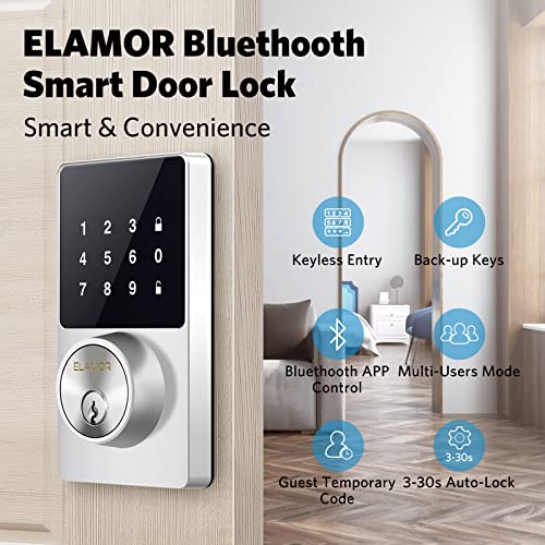 Keyless Entry Door Lock, Bluetooth Smart Lock with Touchscreen Keypads, App Control, Digital Deadbolt lock Easy to Install, 50 User Codes, Security Waterproof Locks for Front Door, Home Use, Apartment