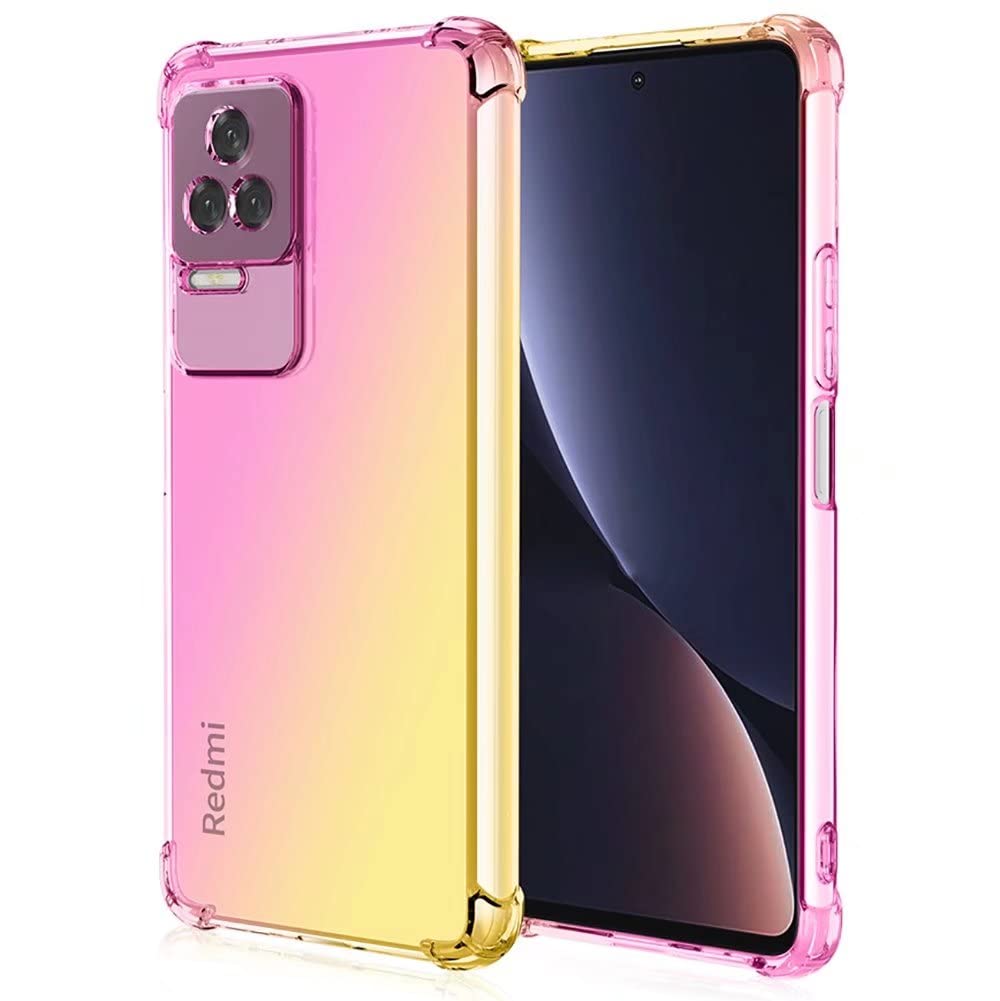 COMAKU Colorful Gradient Case for Xiaomi Poco F4 5G, Clear Soft TPU Silicone Cover with Shockproof Bumper Pink Gold