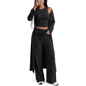 Trendy Queen 3 Piece Lounge Sets for Womens Travel Outfits | Buttery Soft Tank Top,High Waisted Wide Leg Pants with Pockets,D