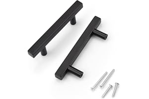 KNOBWELL 12 Pack 3" Matte Black Kitchen Cabinet Door Handles - T Bar Square Bathroom Vanity Kitchen Cabinet Door Handles, 3 inch Hole Centers Modern Drawer Pulls