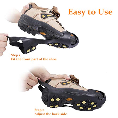 SYOURSELF Ice Cleats Snow Grips Overshoes Boots, Anti-Slip Silicone Portable Walk Traction Cleats Stainless Steel Spikes for Walking, Jogging, Hiking, Climbing, Fishing, Running, Men, Dog, Kids (M)