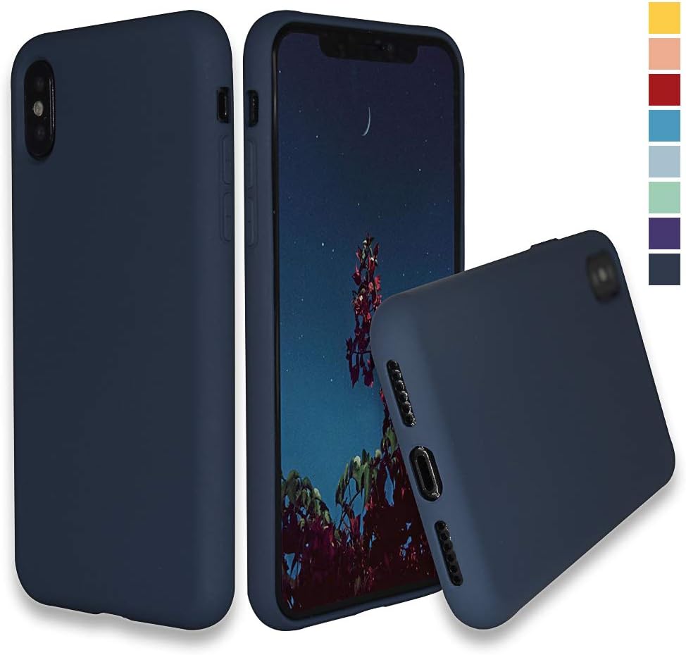 Inbeage Full Protection Silicone Rubber iPhone X Cas with Microfiber Cloth Lining Protection Slim Case for iPhone X/Xs (Midnight Blue)