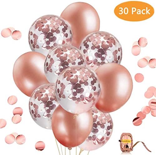 LYLIN Rose Gold Happy Birthday Decorations, Birthday Party Supplies Decor HAPPY BIRTHDAY Banner Rose Gold Confetti Balloons for Birthday, Weddings, Baby Shower Party Decorations (30 Pcs Balloons)