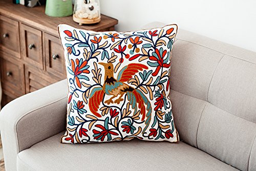 Qubskry Bohemian Embroidered Throw Pillow Cover 18x18 - Exotic Indian Decor Sofa Cushion Sham