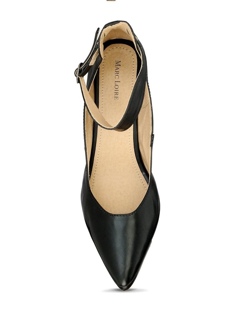 marc loire women's black buckle pumps