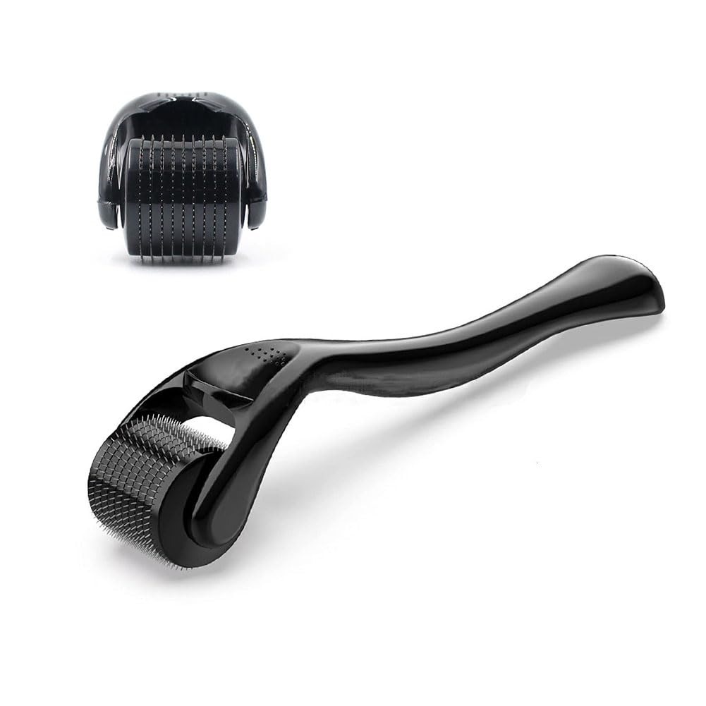 JIADEXIN Men's Hair Growth Roller 540 0.5mm Microneedle Roller Women's Facial Roller Wireless Skin Care Massage Tool Black Titanium Needles Hair Growth and Facial Treatment