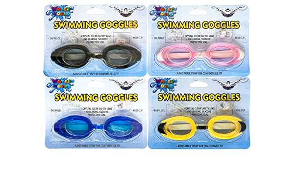 Amazon Com Water World Multi Color Swimming Goggles Set W Ear Plugs Nose Clip 12 Pack Sports Outdoors